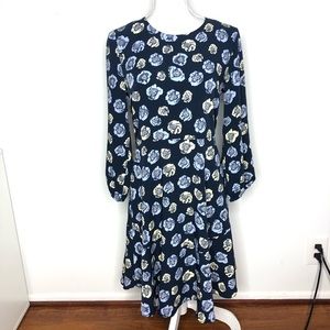 Ann Taylor Loft Dress Blue Floral Round Neck Small